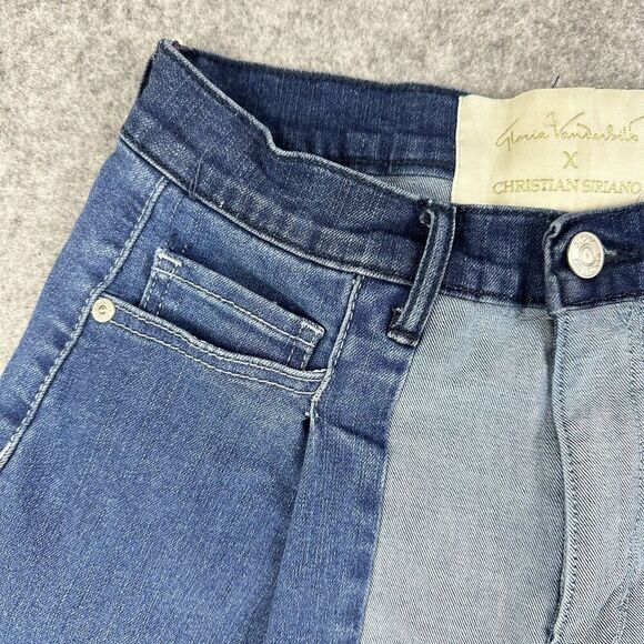 Gloria Vanderbilt X Christian Siriano Jean Shorts 26/2 Severn Patchwork Pleated - Picture 2 of 12